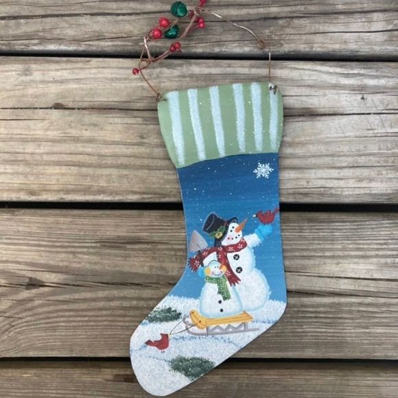 HAND PAINTED CHRISTMAS STOCKING METAL DECOR WALL ART - Picture 1 of 4